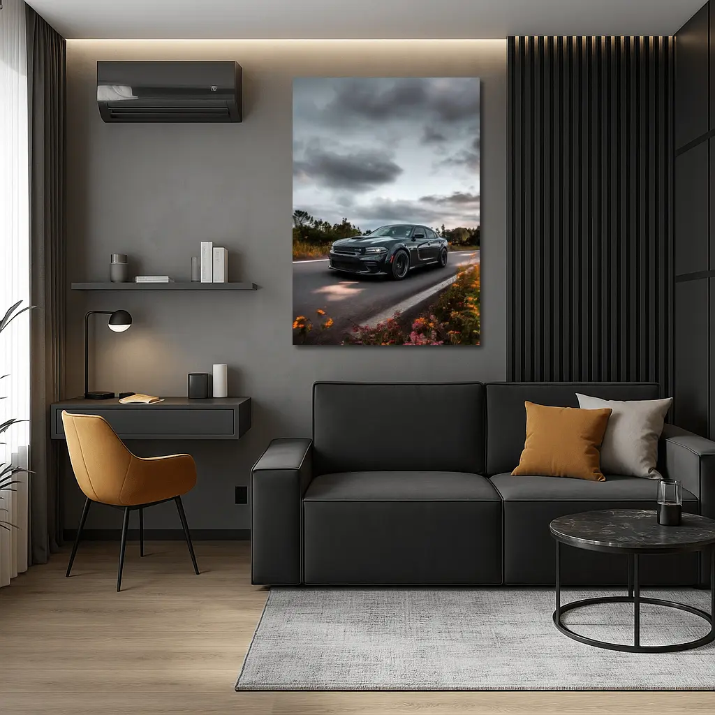 Dodge Charger Dark Road Cloudy Sky – Wall Art