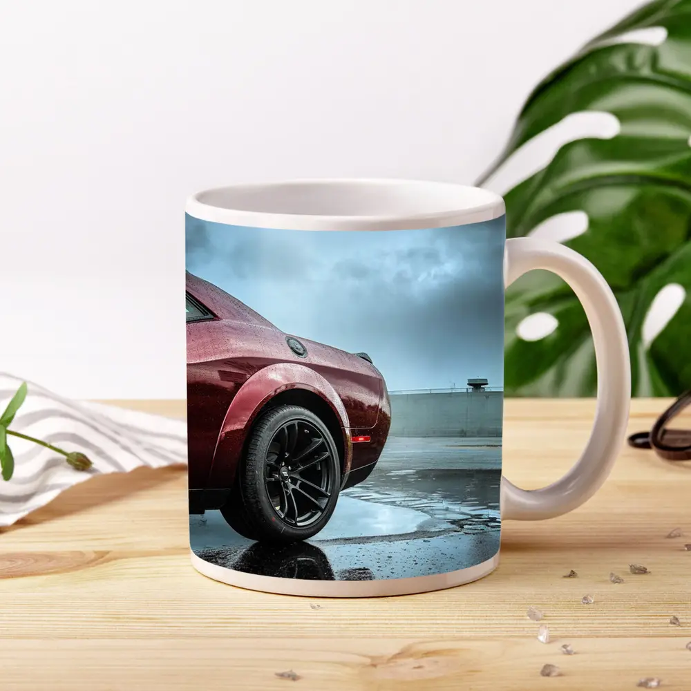 Dodge Challenger Wet Parking Lot Stormy Sky – Mugs