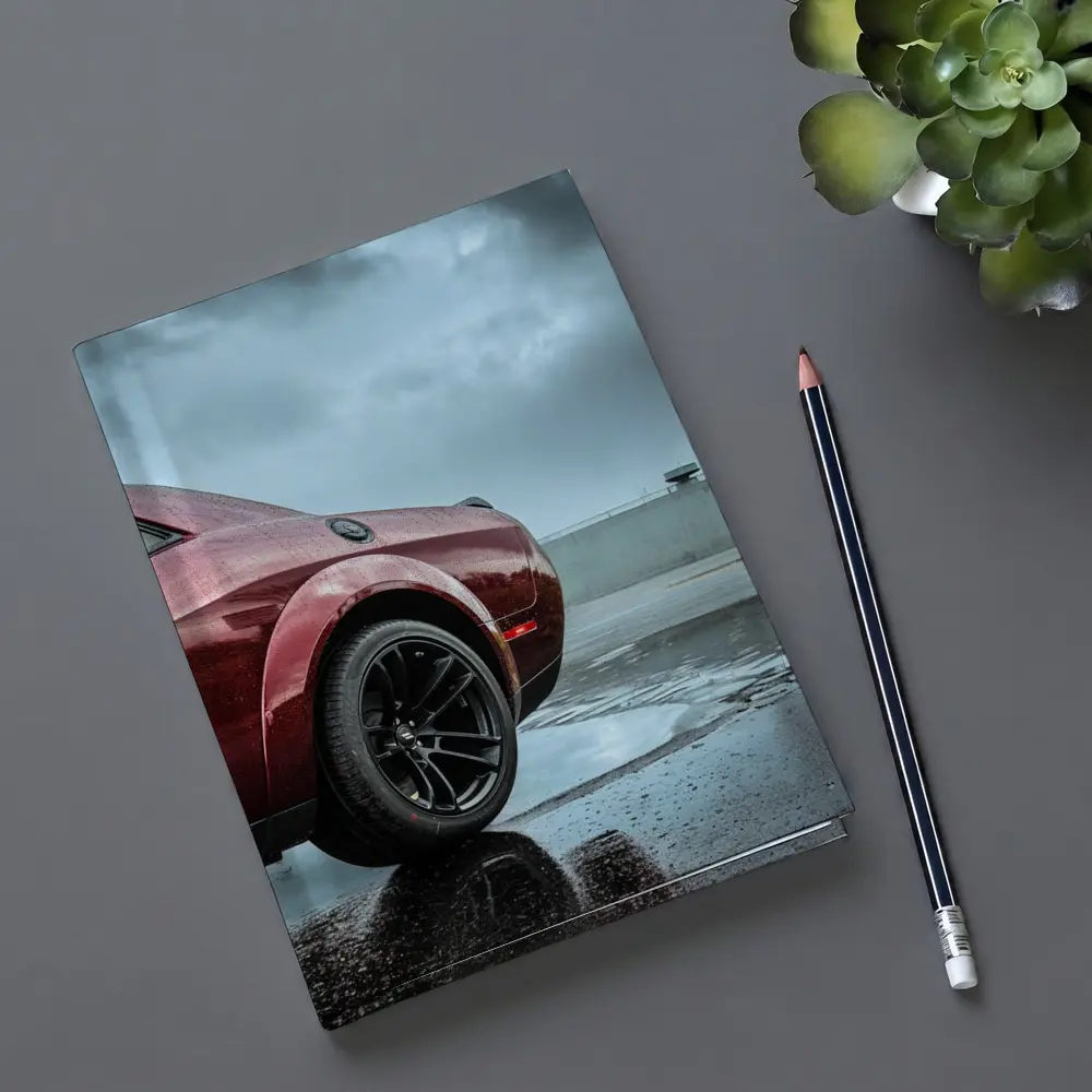 Dodge Challenger Wet Parking Lot Stormy Sky – Notebooks