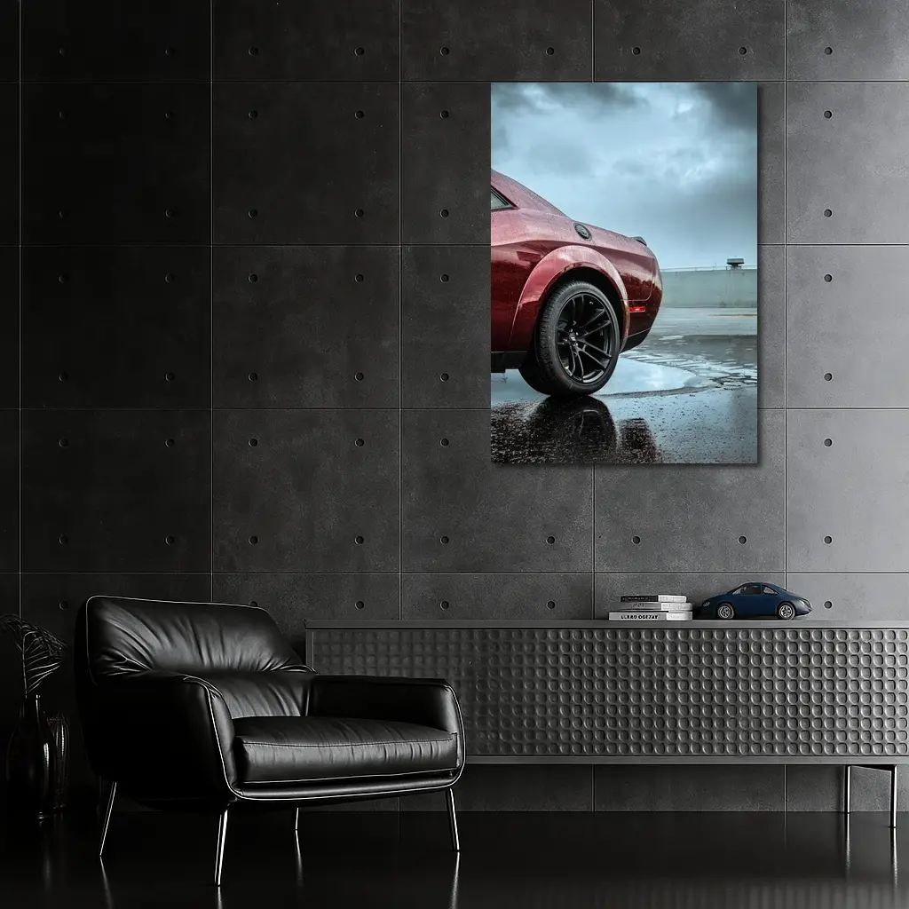 Dodge Challenger Wet Parking Lot Stormy Sky – Wall Art