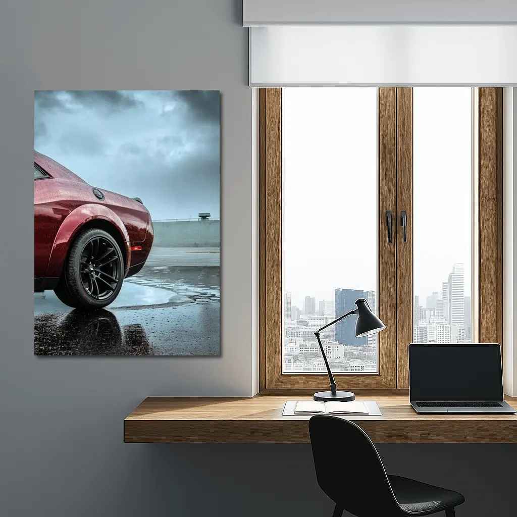 Dodge Challenger Wet Parking Lot Stormy Sky – Wall Art