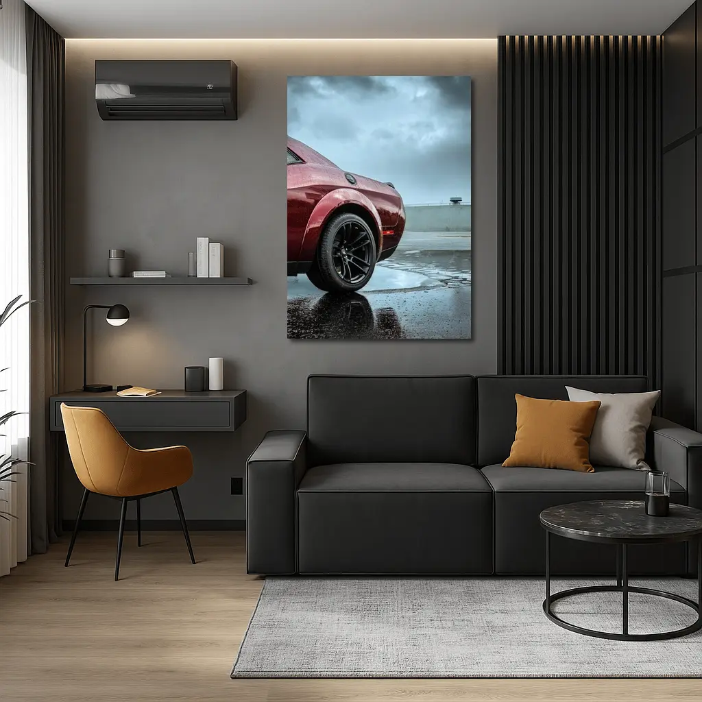 Dodge Challenger Wet Parking Lot Stormy Sky – Wall Art