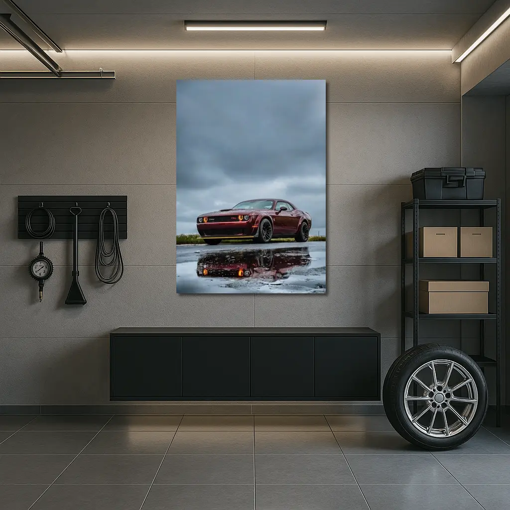 Dodge Challenger Hellcat Wet Road Storm – Wall Art