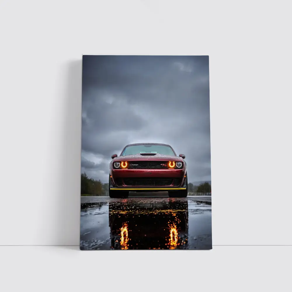 Dodge Challenger Front View Rainy Dark Sky – Wall Art