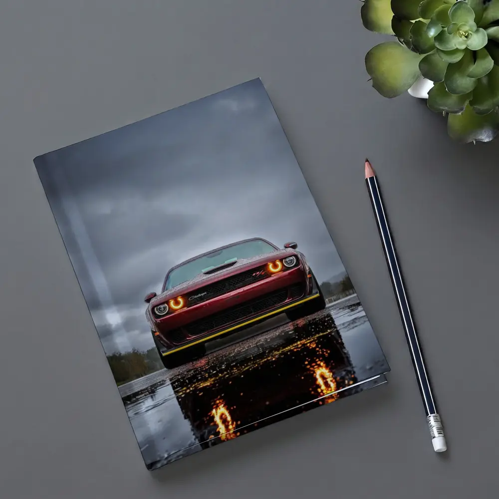 Dodge Challenger Front View Rainy Dark Sky – Notebooks