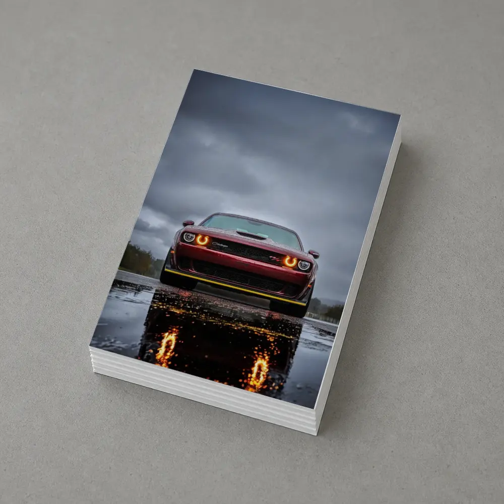 Dodge Challenger Front View Rainy Dark Sky – Postcards