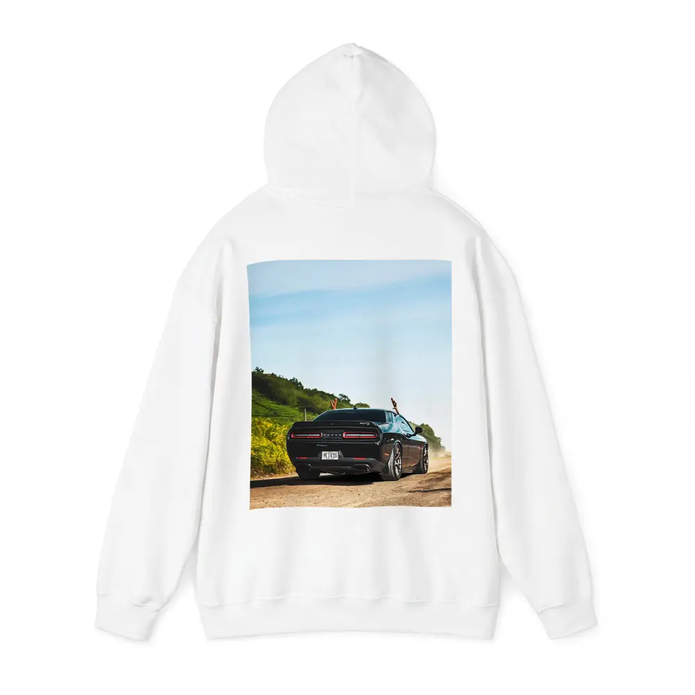 Dodge Challenger SRT On Dusty Country Road – Hoodies