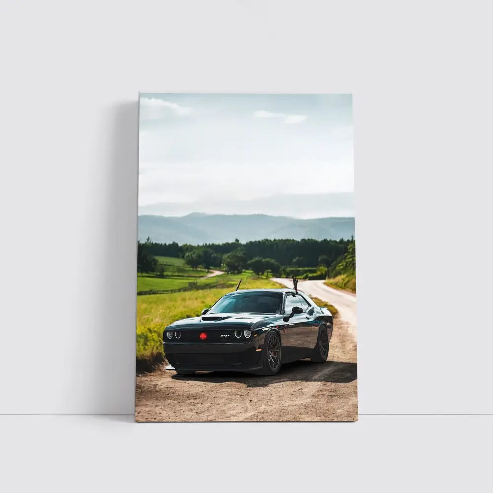 Dodge Challenger SRT Black on Country Road – Wall Art