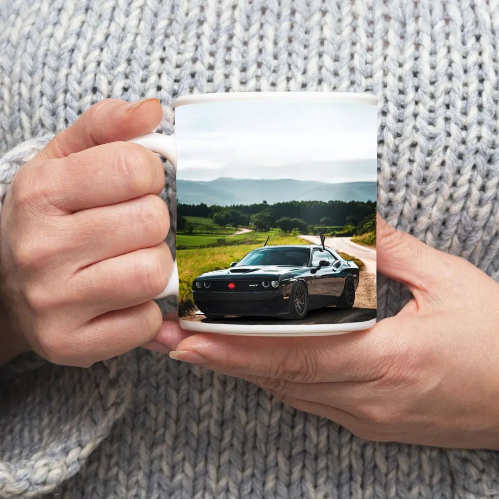 Dodge Challenger SRT Black on Country Road – Mugs