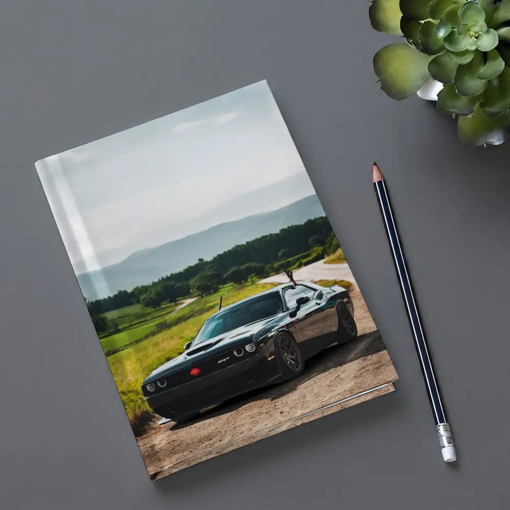 Dodge Challenger SRT Black on Country Road – Notebooks