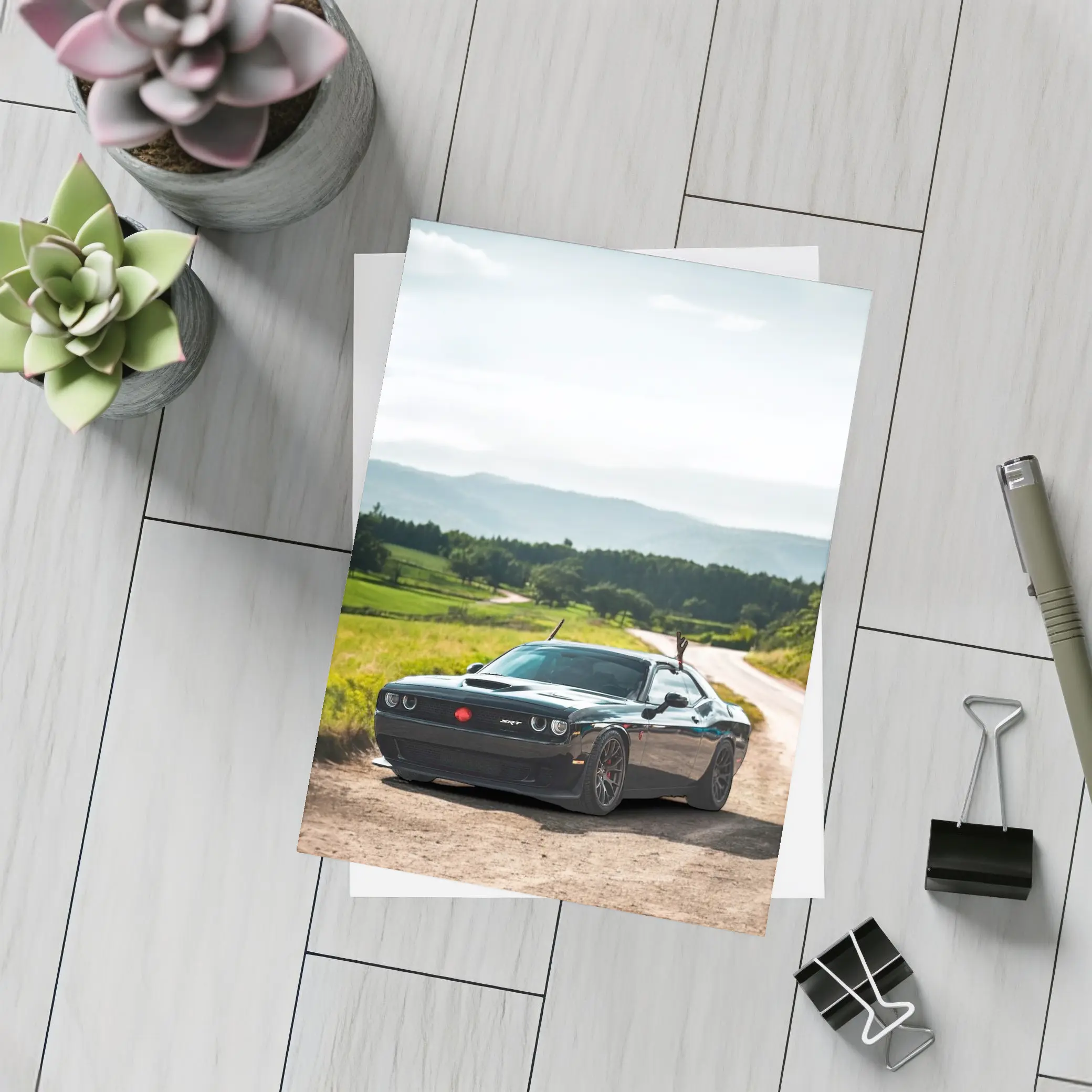 Dodge Challenger SRT Black on Country Road – Postcards