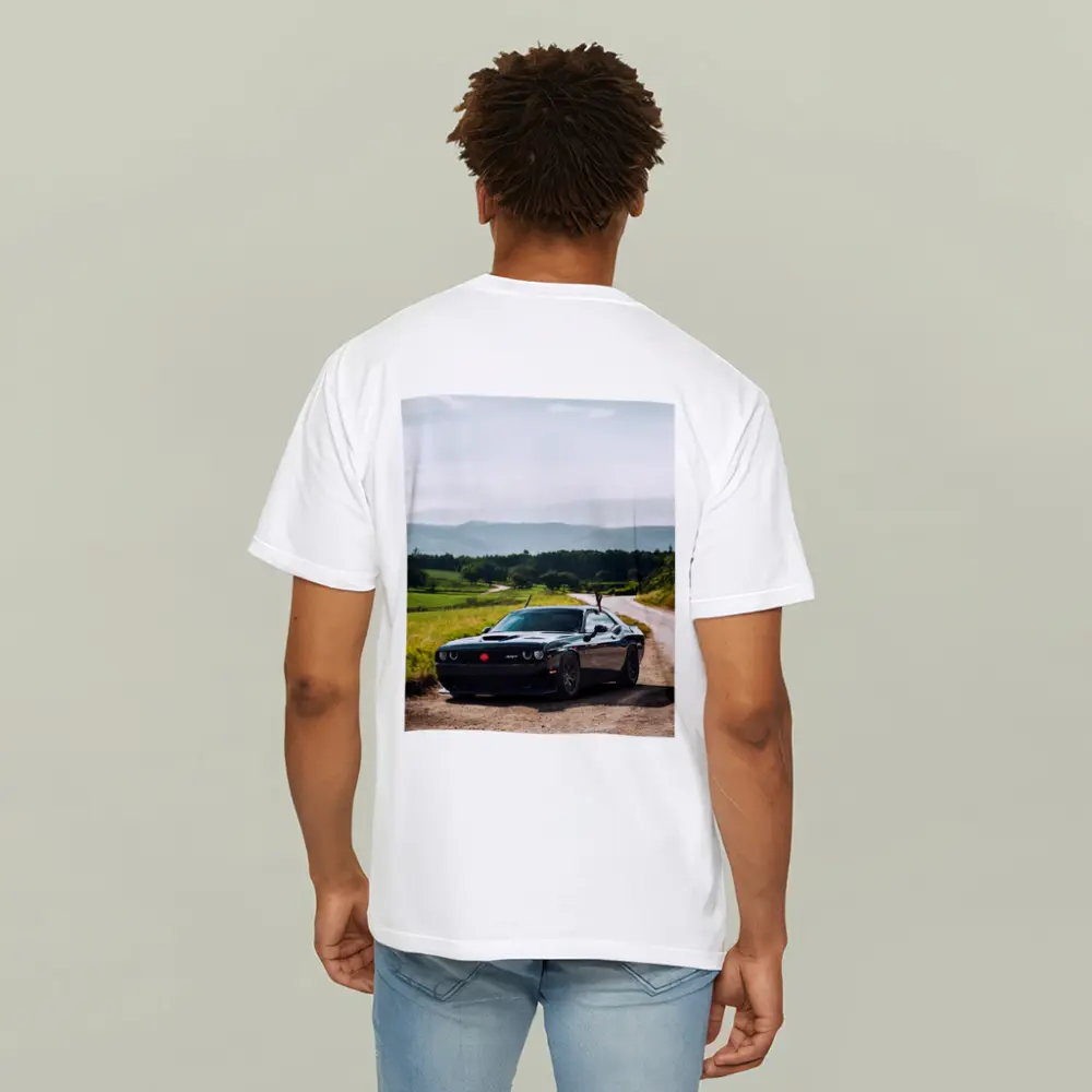 Dodge Challenger SRT Black on Country Road – T-Shirts