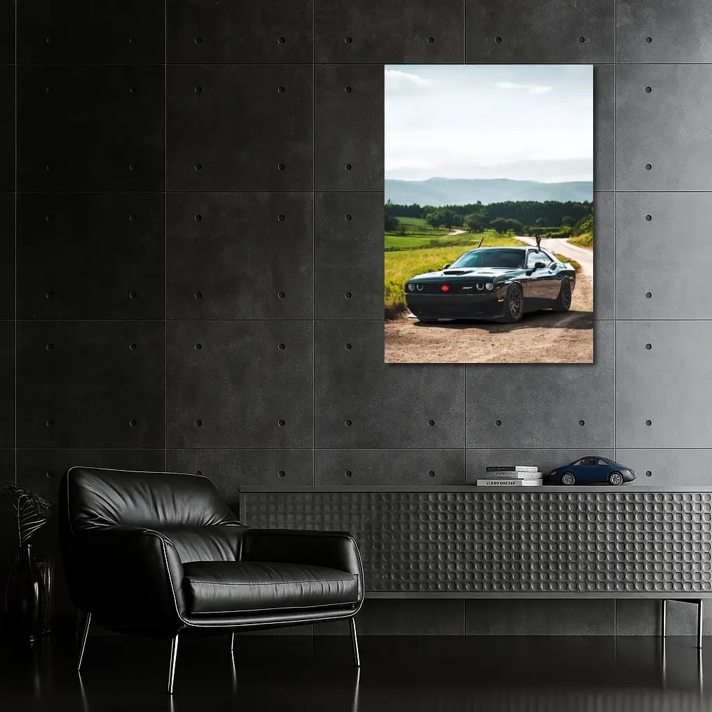 Dodge Challenger SRT Black on Country Road – Wall Art