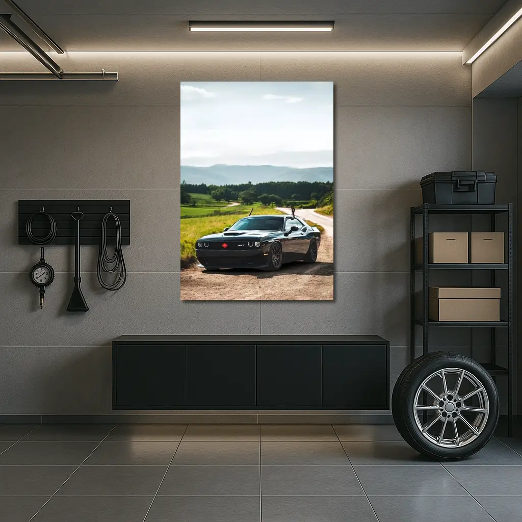 Dodge Challenger SRT Black on Country Road – Wall Art