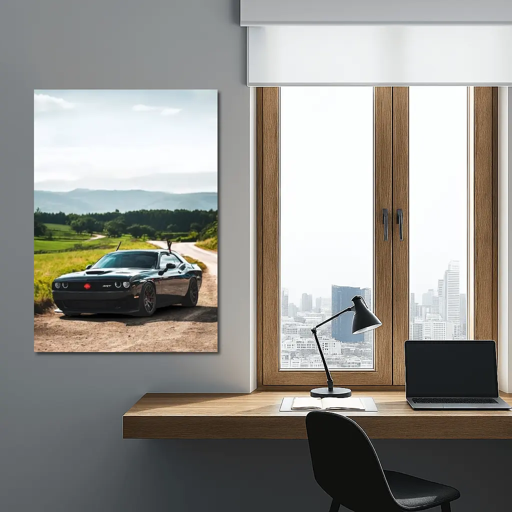 Dodge Challenger SRT Black on Country Road – Wall Art
