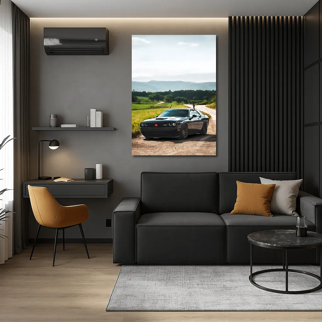 Dodge Challenger SRT Black on Country Road – Wall Art