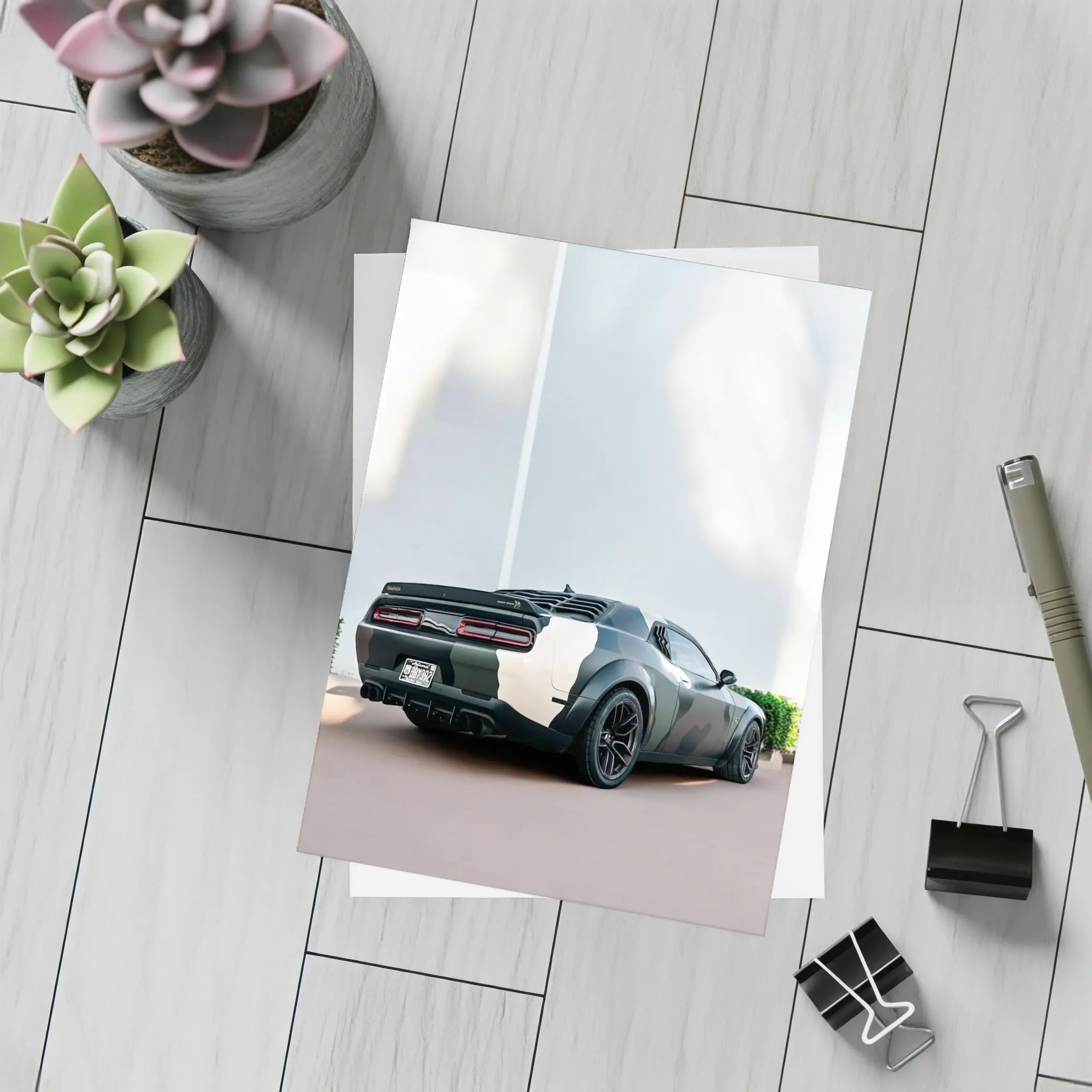Dodge Challenger Camo Wrap Urban Setting – Postcards