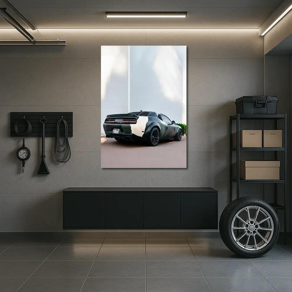 Dodge Challenger Camo Wrap Urban Setting – Wall Art