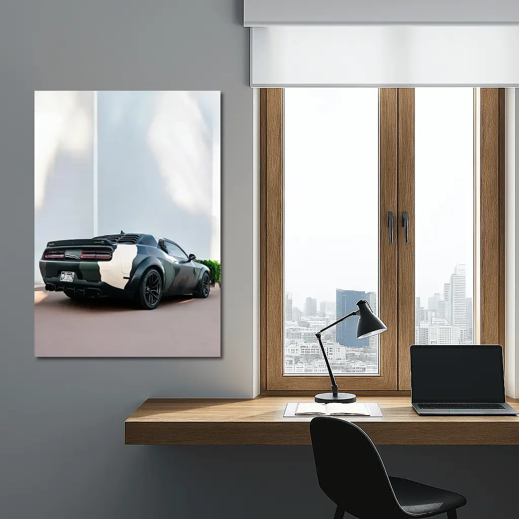 Dodge Challenger Camo Wrap Urban Setting – Wall Art