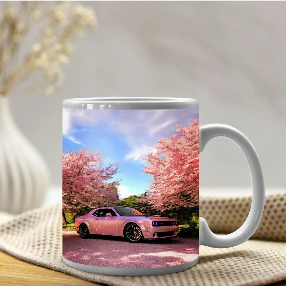 Dodge Challenger Pink Under Cherry Blossom Trees – Mugs