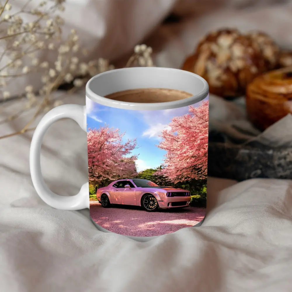 Dodge Challenger Pink Under Cherry Blossom Trees – Mugs