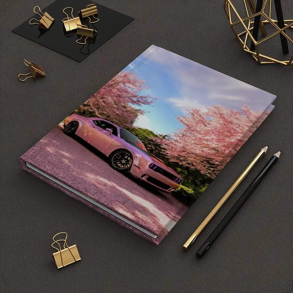 Dodge Challenger Pink Under Cherry Blossom Trees – Notebooks
