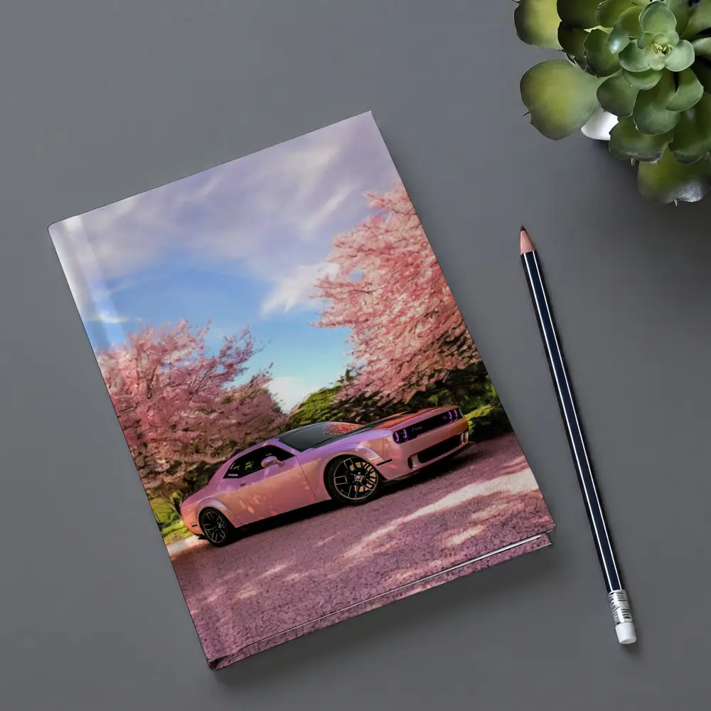 Dodge Challenger Pink Under Cherry Blossom Trees – Notebooks