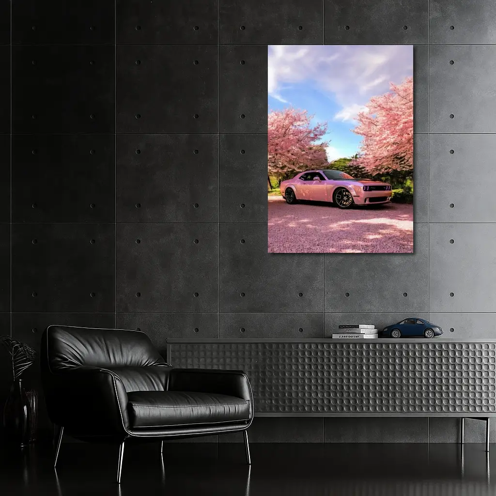 Dodge Challenger Pink Under Cherry Blossom Trees – Wall Art
