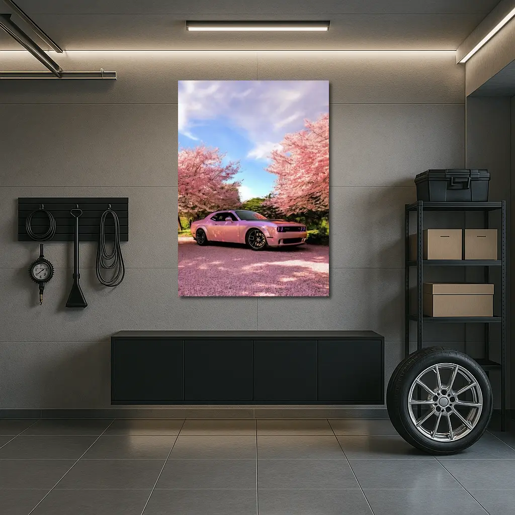 Dodge Challenger Pink Under Cherry Blossom Trees – Wall Art