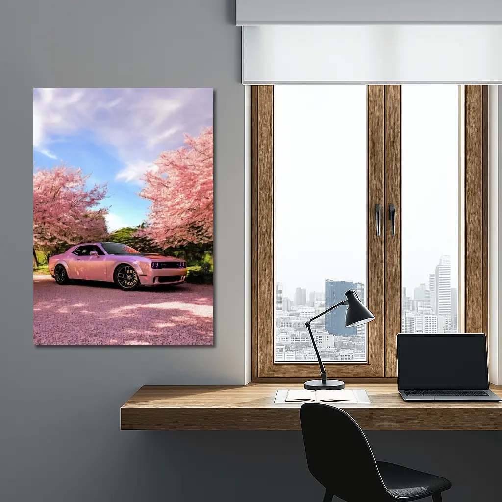 Dodge Challenger Pink Under Cherry Blossom Trees – Wall Art