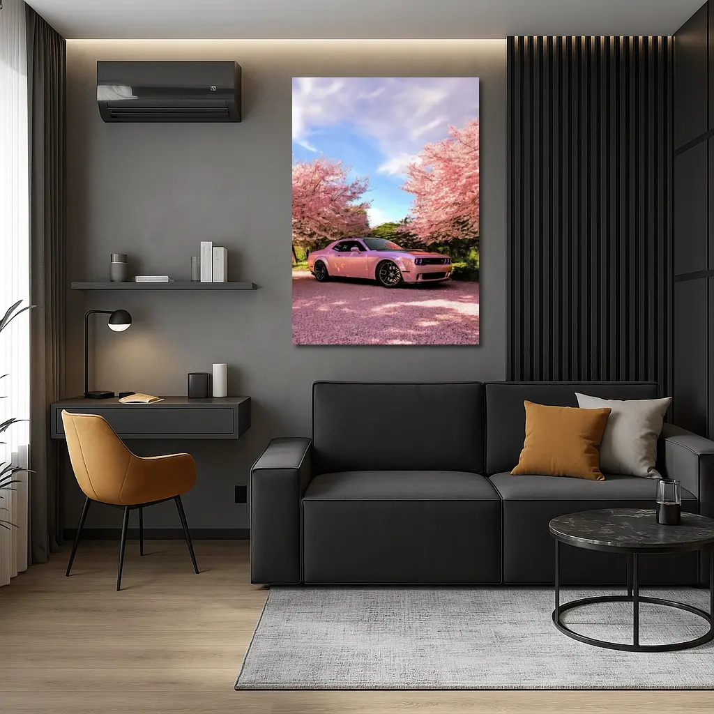 Dodge Challenger Pink Under Cherry Blossom Trees – Wall Art