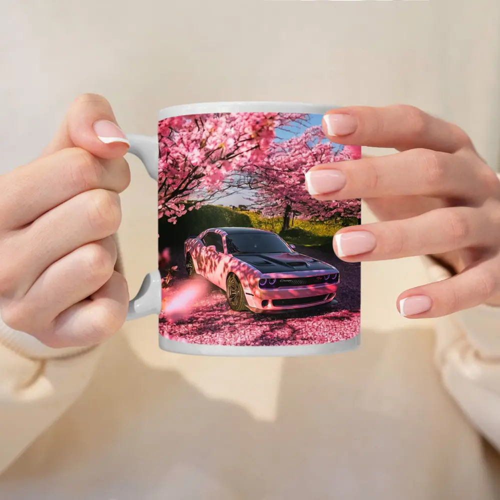 Dodge Challenger Pink Under Cherry Blossom Trees – Mugs