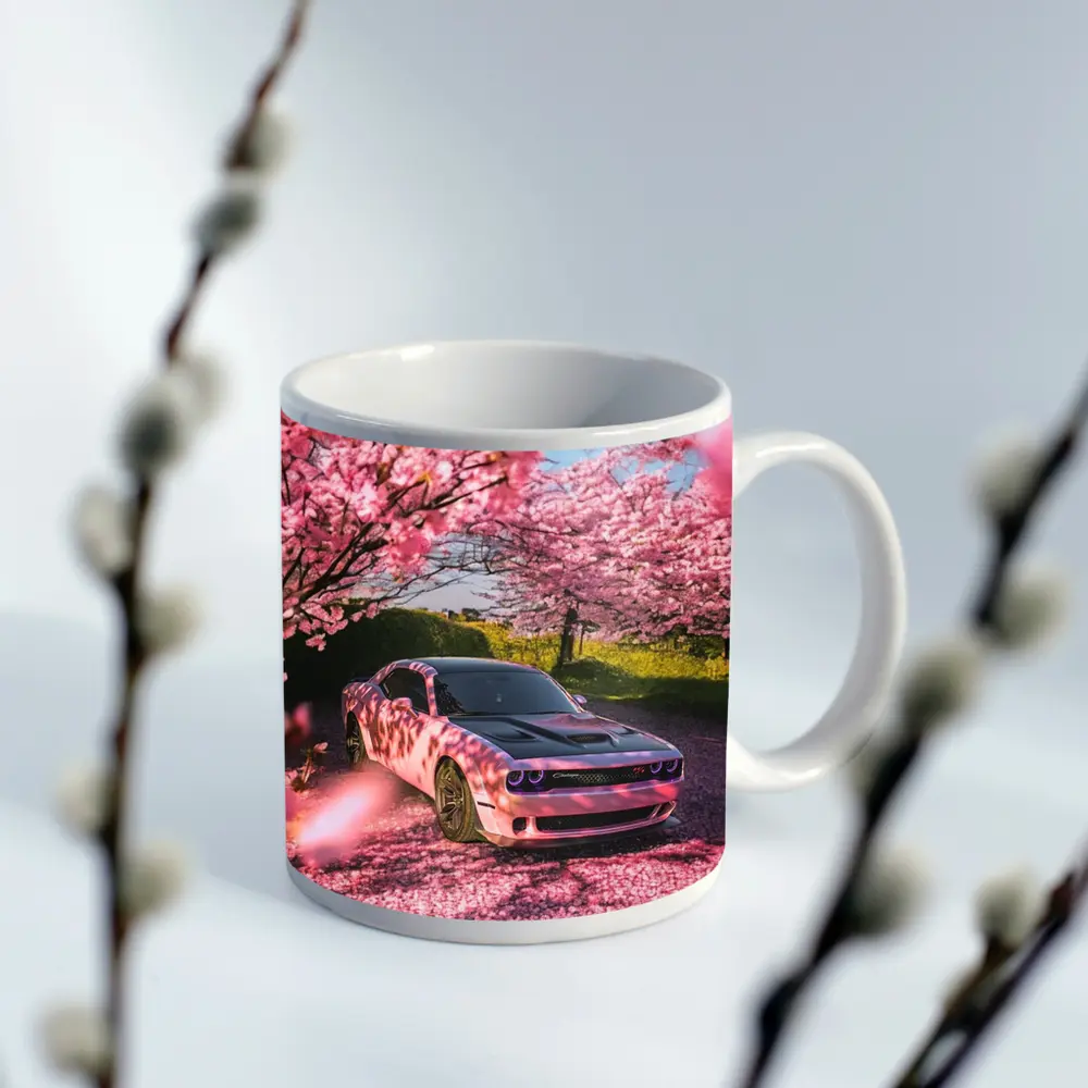 Dodge Challenger Pink Under Cherry Blossom Trees – Mugs
