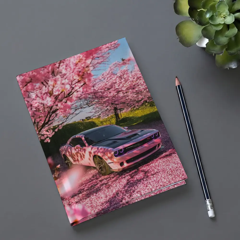 Dodge Challenger Pink Under Cherry Blossom Trees – Notebooks