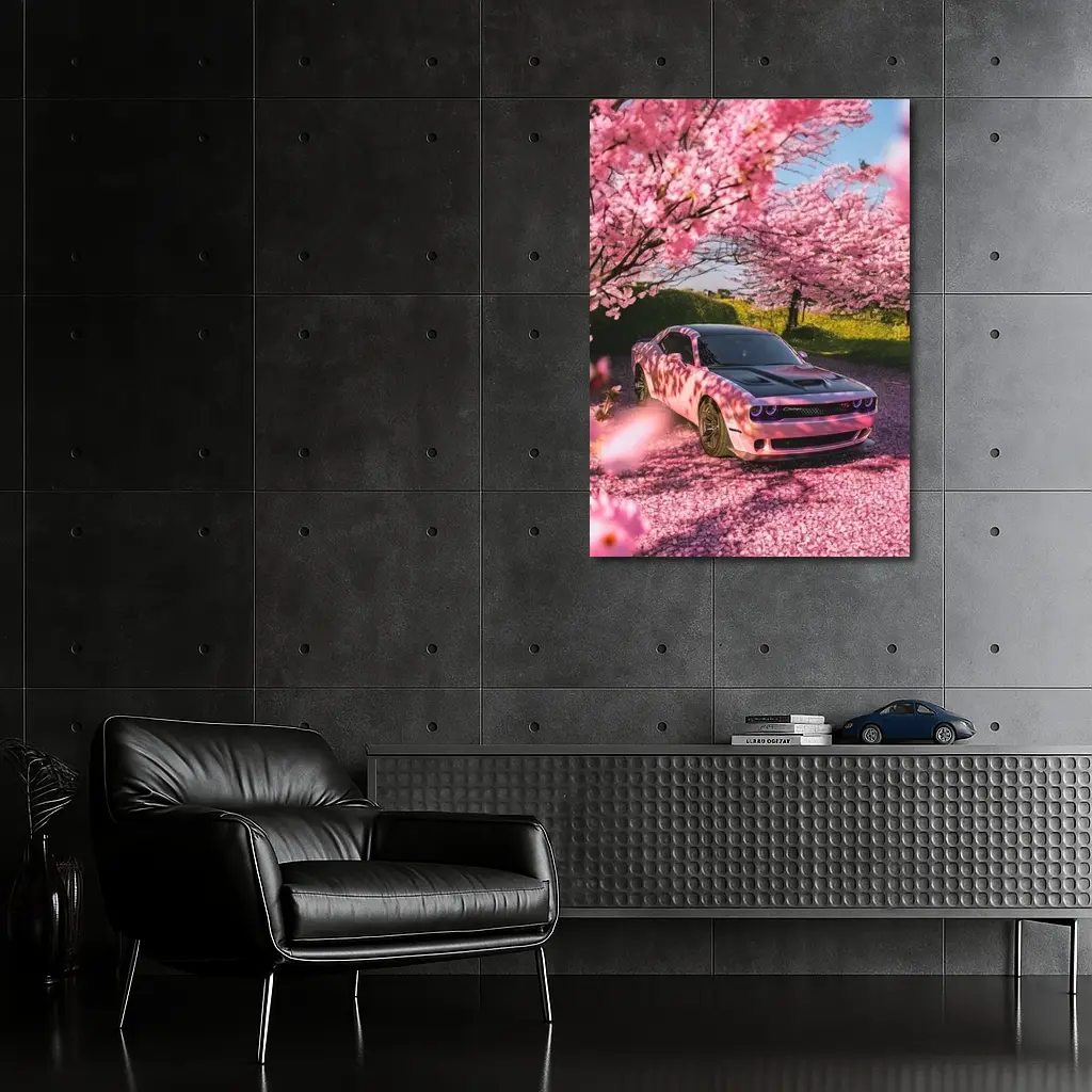 Dodge Challenger Pink Under Cherry Blossom Trees – Wall Art