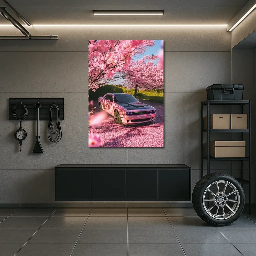Dodge Challenger Pink Under Cherry Blossom Trees – Wall Art