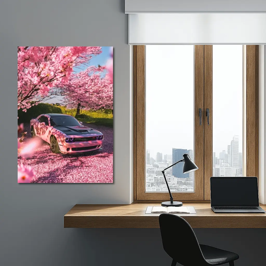 Dodge Challenger Pink Under Cherry Blossom Trees – Wall Art