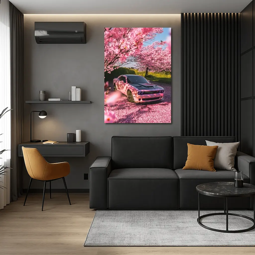 Dodge Challenger Pink Under Cherry Blossom Trees – Wall Art