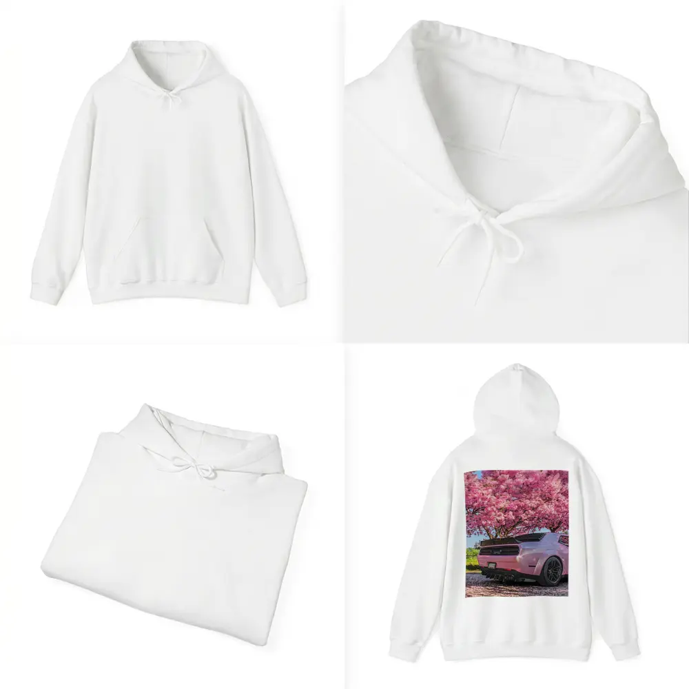 Pink Dodge Challenger Under Blooming Sakura Tree – Hoodies