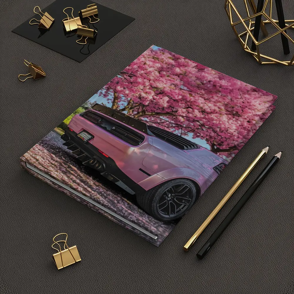 Pink Dodge Challenger Under Blooming Sakura Tree – Notebooks