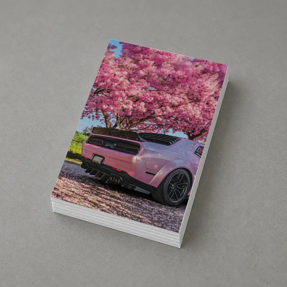 Pink Dodge Challenger Under Blooming Sakura Tree – Postcards