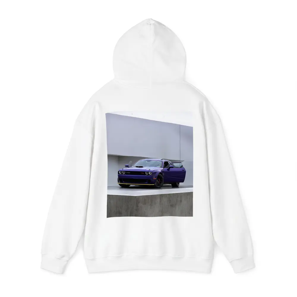 Dodge Challenger Purple Parked Concrete Setting – Hoodies