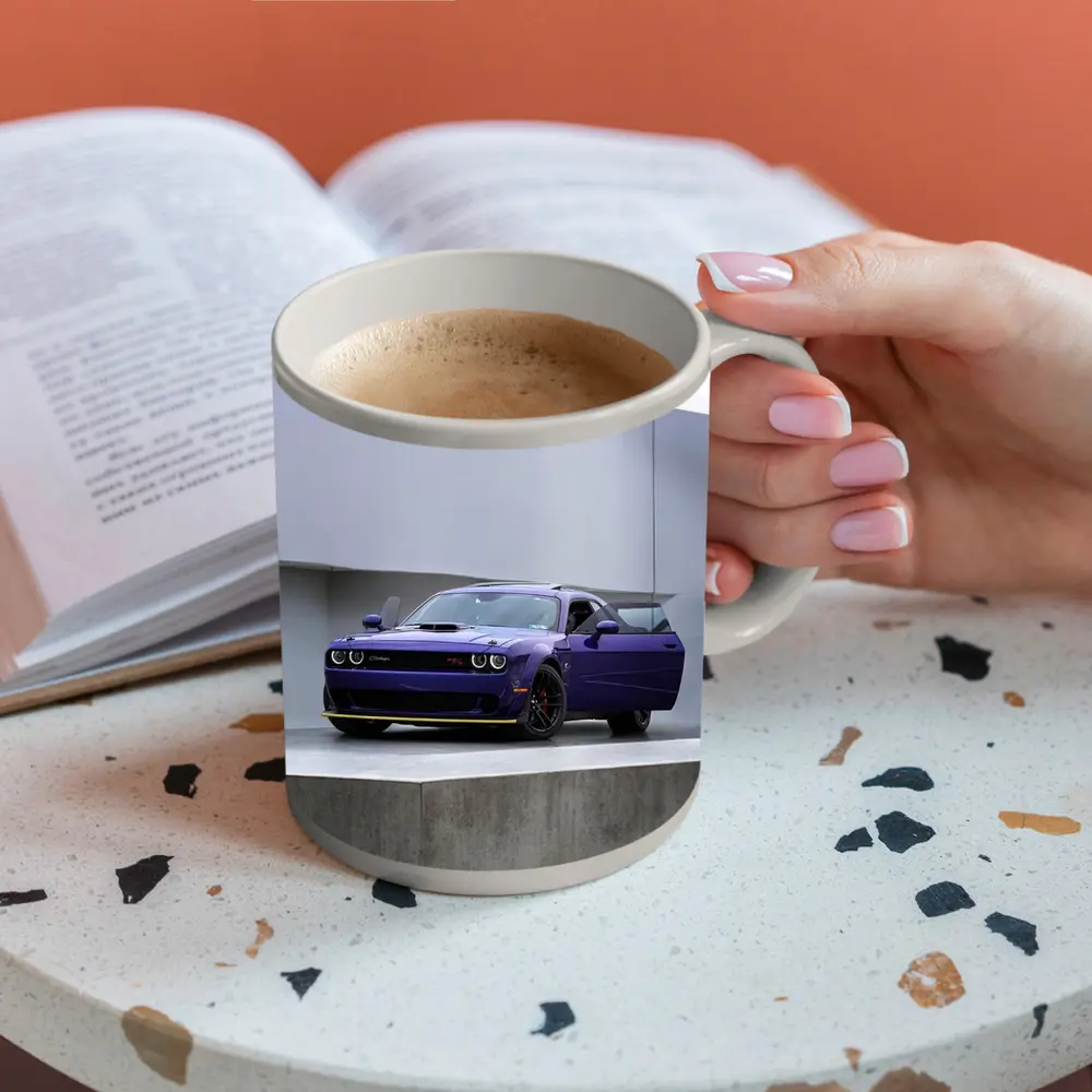 Dodge Challenger Purple Parked Concrete Setting – Mugs