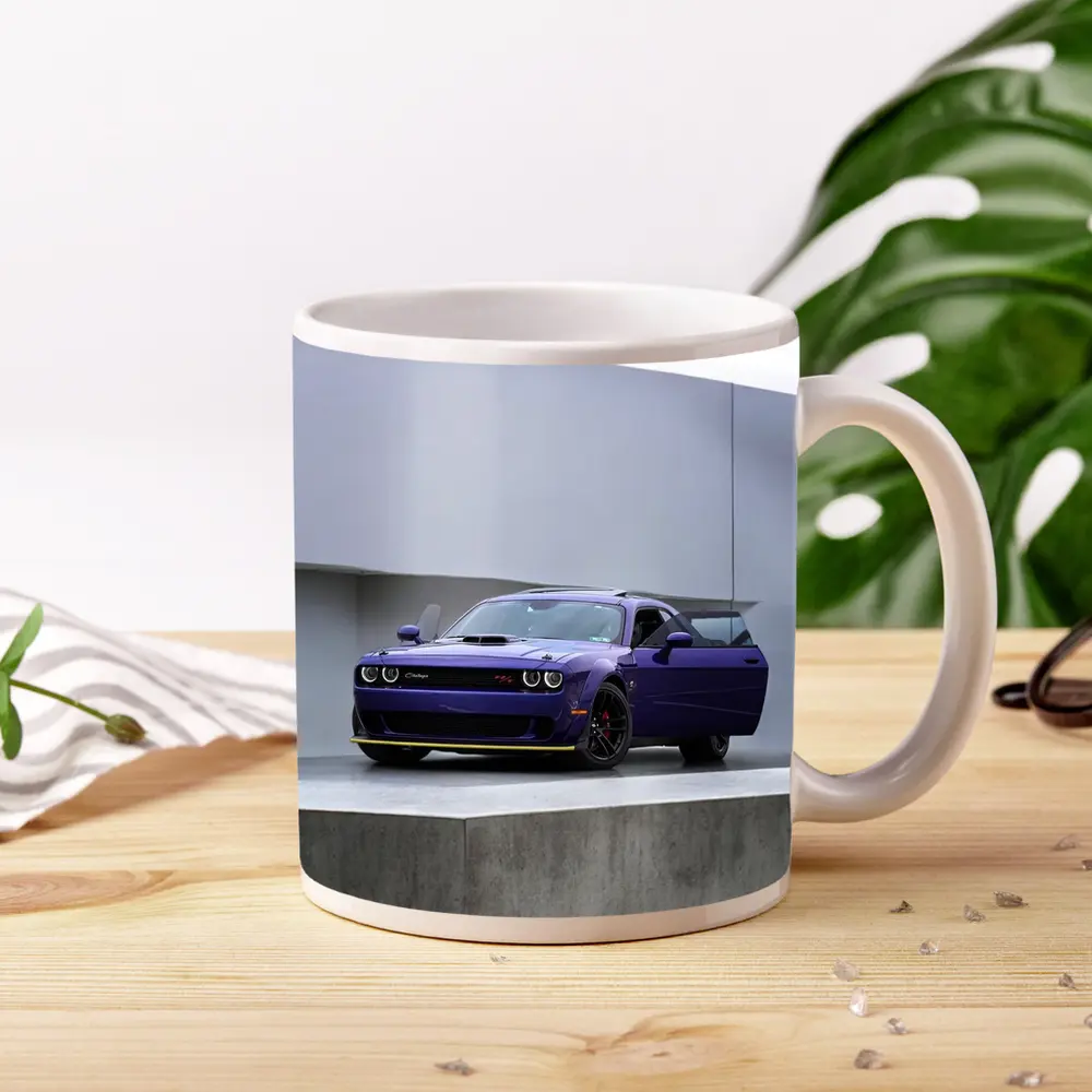 Dodge Challenger Purple Parked Concrete Setting – Mugs