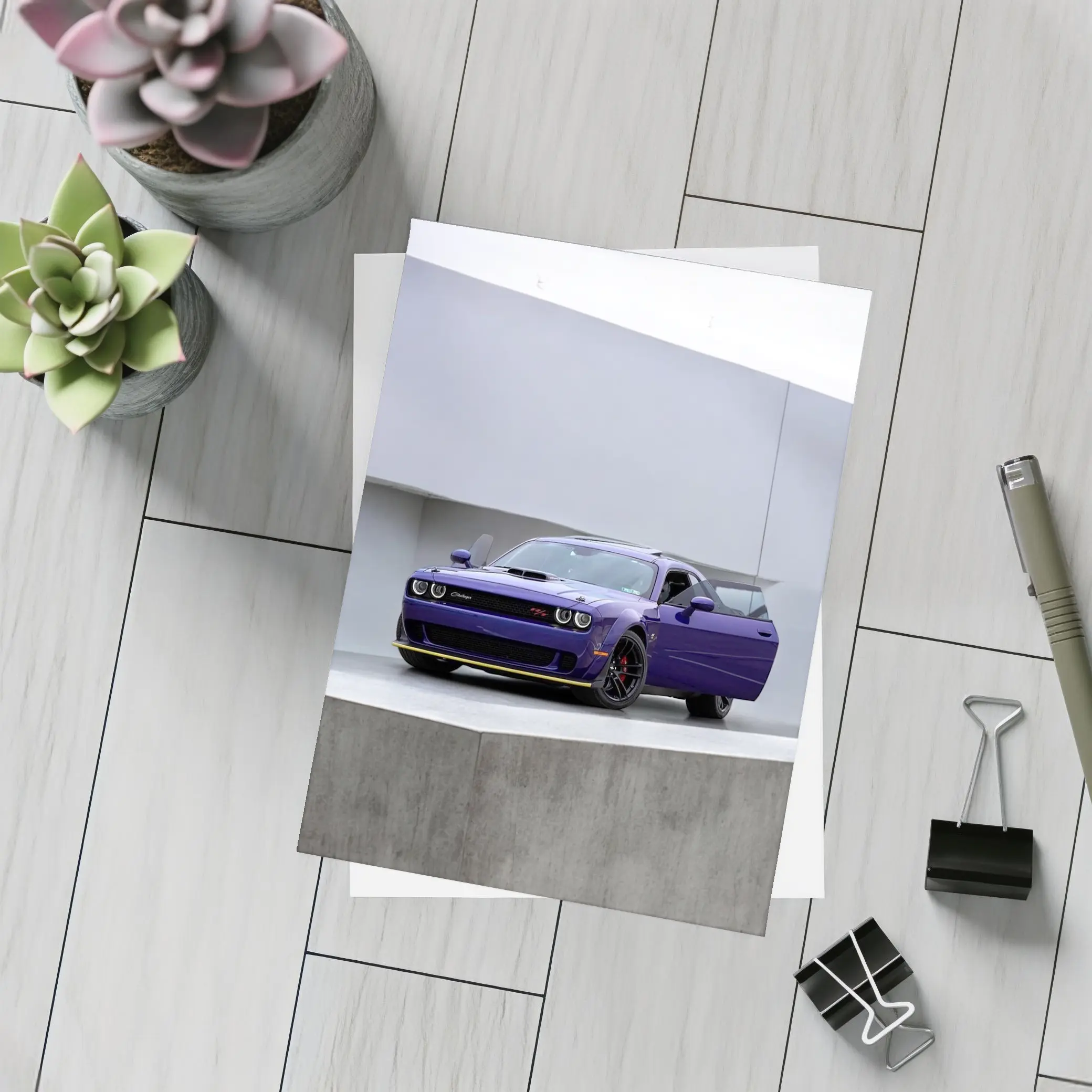 Dodge Challenger Purple Parked Concrete Setting – Postcards