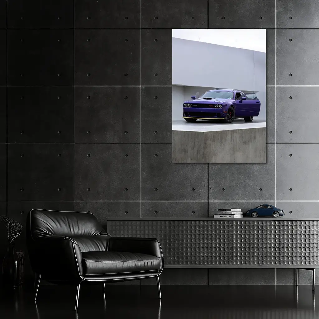Dodge Challenger Purple Parked Concrete Setting – Wall Art