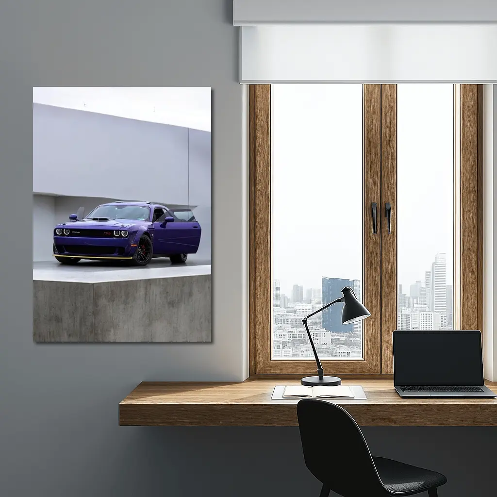 Dodge Challenger Purple Parked Concrete Setting – Wall Art