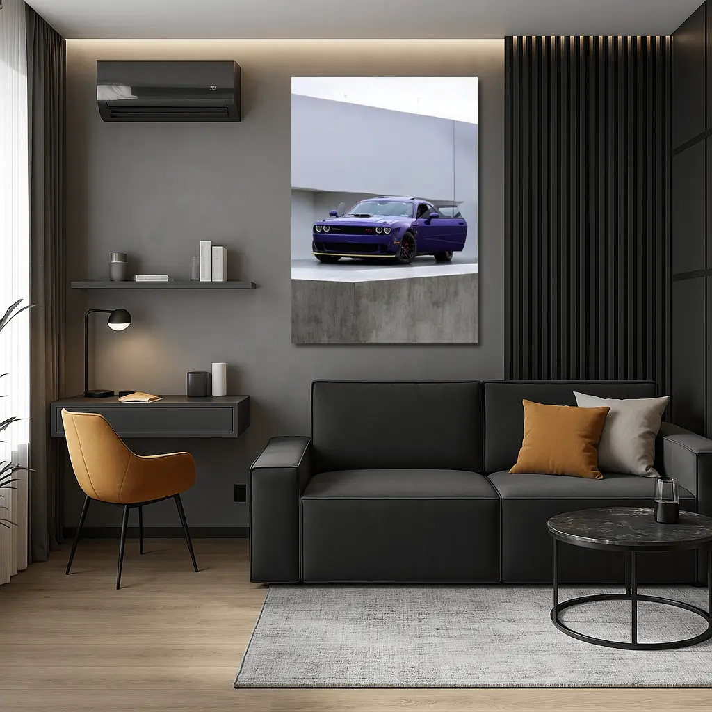 Dodge Challenger Purple Parked Concrete Setting – Wall Art