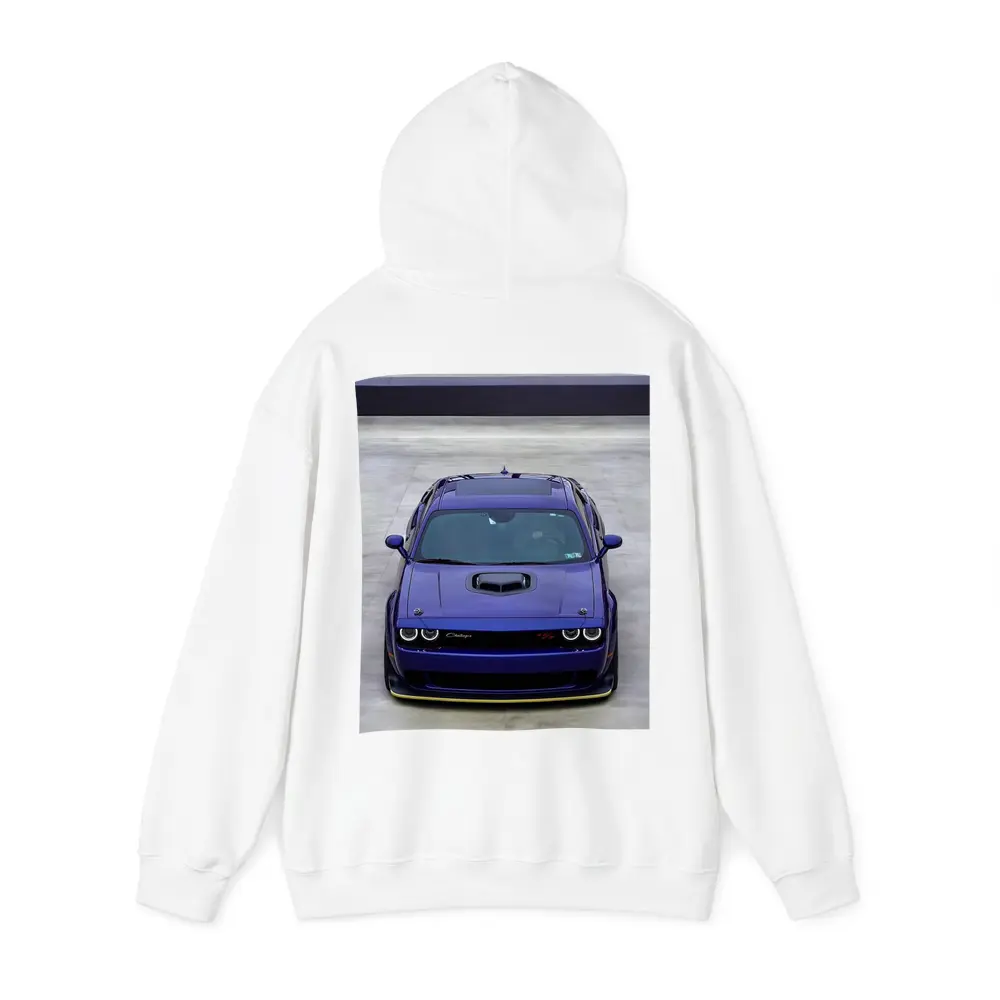 Dodge Challenger Purple Muscle Car Front View – Hoodies