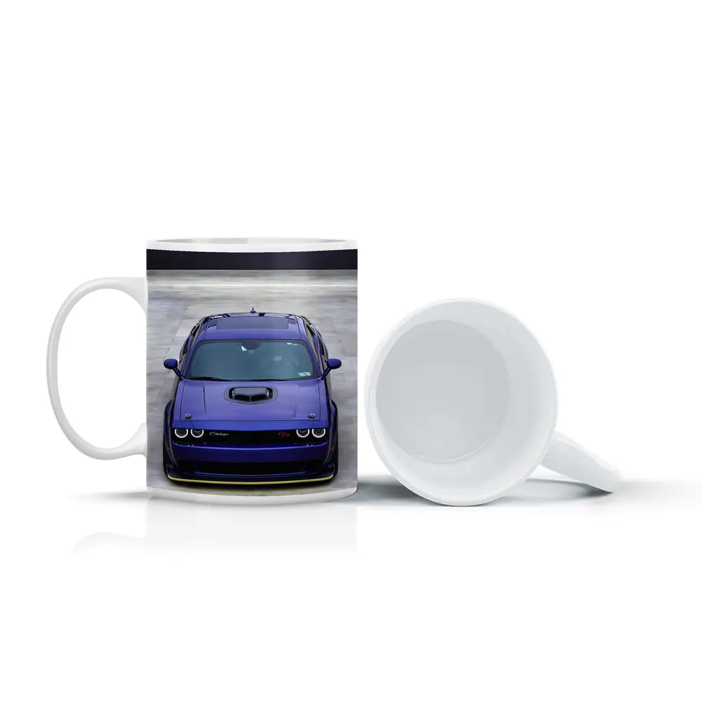 Dodge Challenger Purple Muscle Car Front View – Mugs